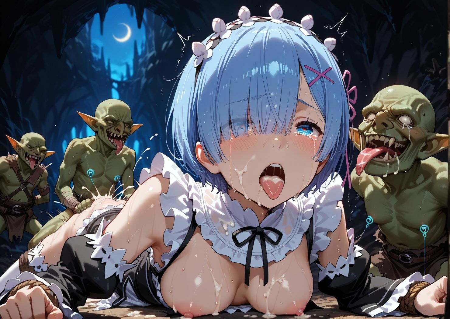 鬼族の美少女が欲情したゴブリンたちの餌食に…止まらない絶倫ゴブリンによる中出しとぶっかけ地獄 - サンプル画像 7