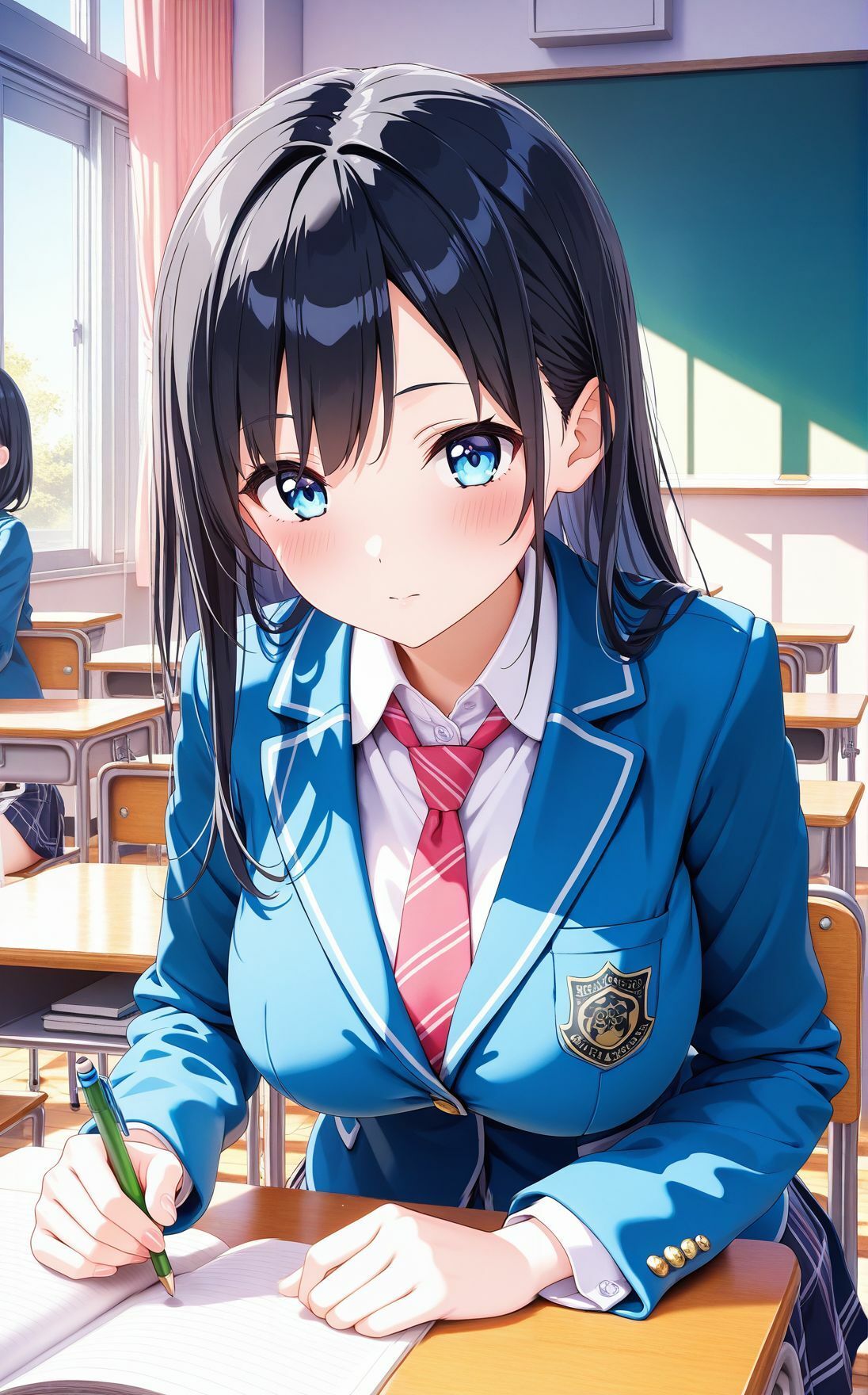 巨乳女子校生と巨乳女教師  汗だくレズセックス - サンプル画像 2