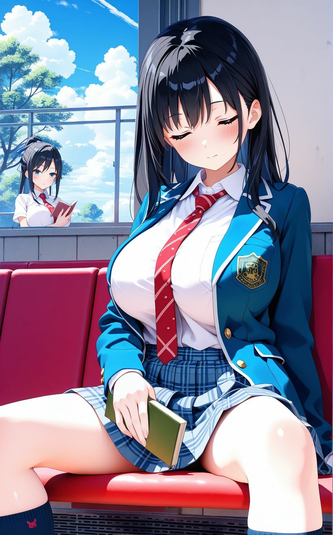 巨乳女子校生と巨乳女教師  汗だくレズセックス - サンプル画像 3