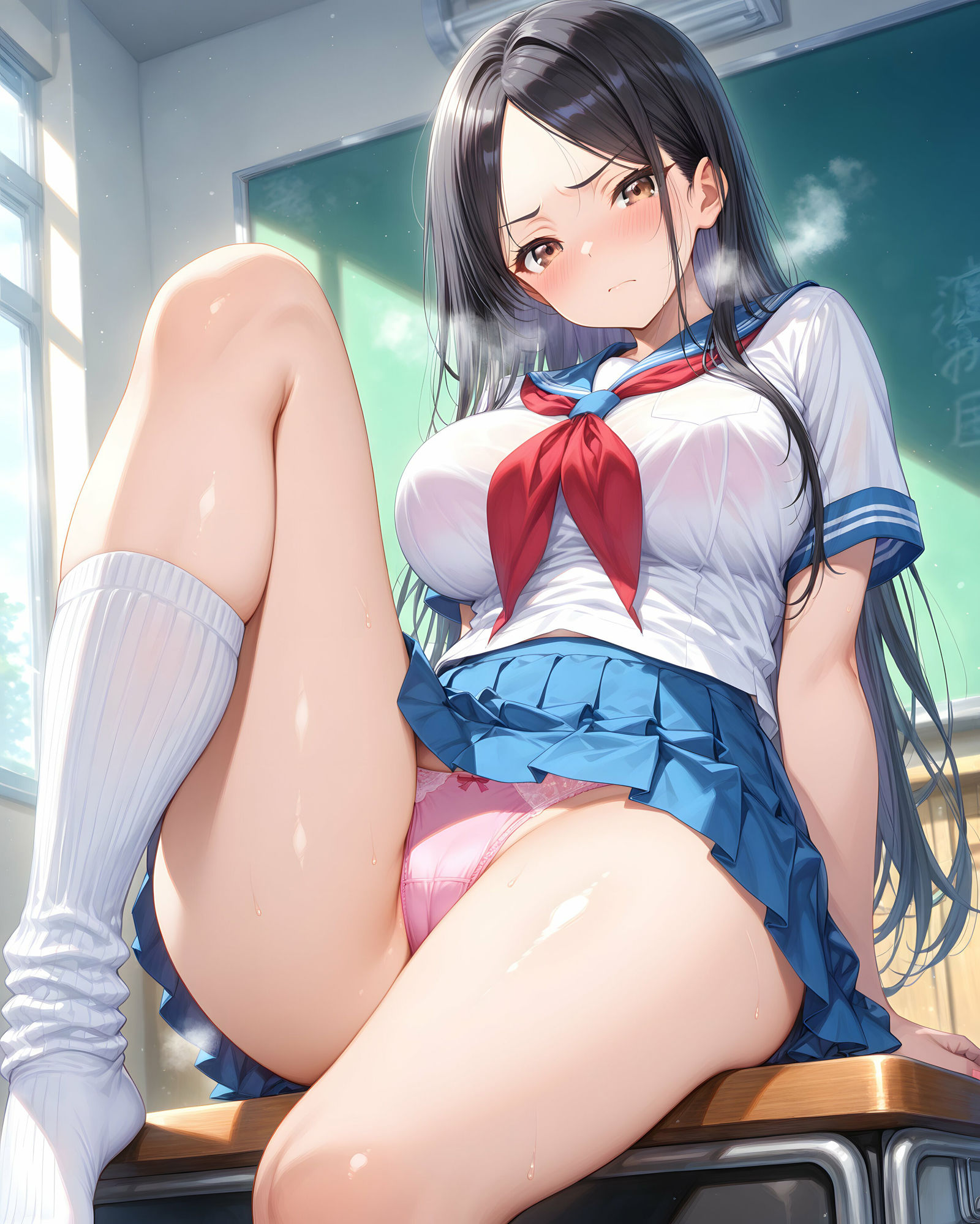 超ミニスカ女学園4〜パンツ丸見えのセーラー服JK達にセクハラしたり、ぶっかけたり、チ〇ポのお世話してもらうイラスト集〜 - サンプル画像 4