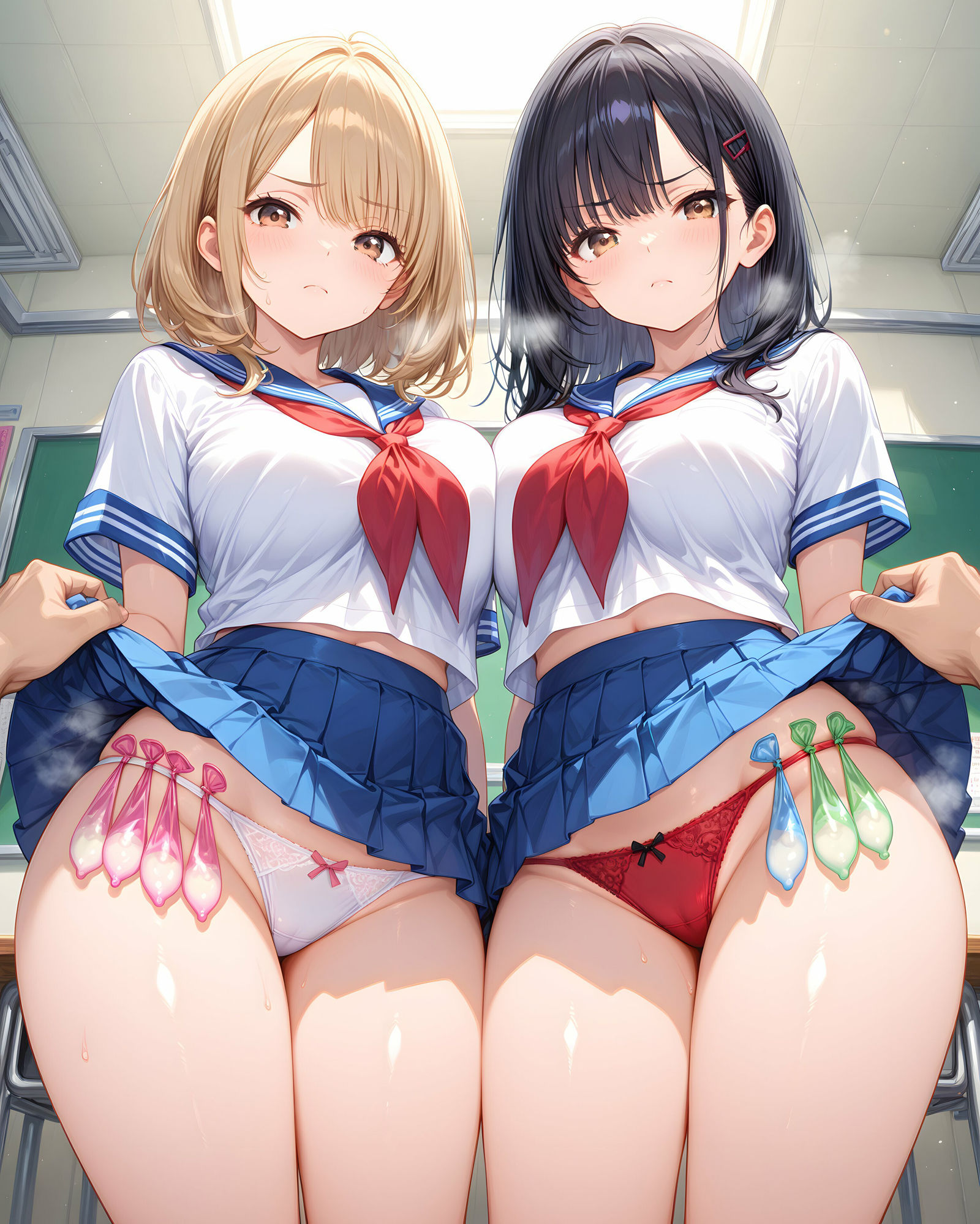超ミニスカ女学園4〜パンツ丸見えのセーラー服JK達にセクハラしたり、ぶっかけたり、チ〇ポのお世話してもらうイラスト集〜 - サンプル画像 10