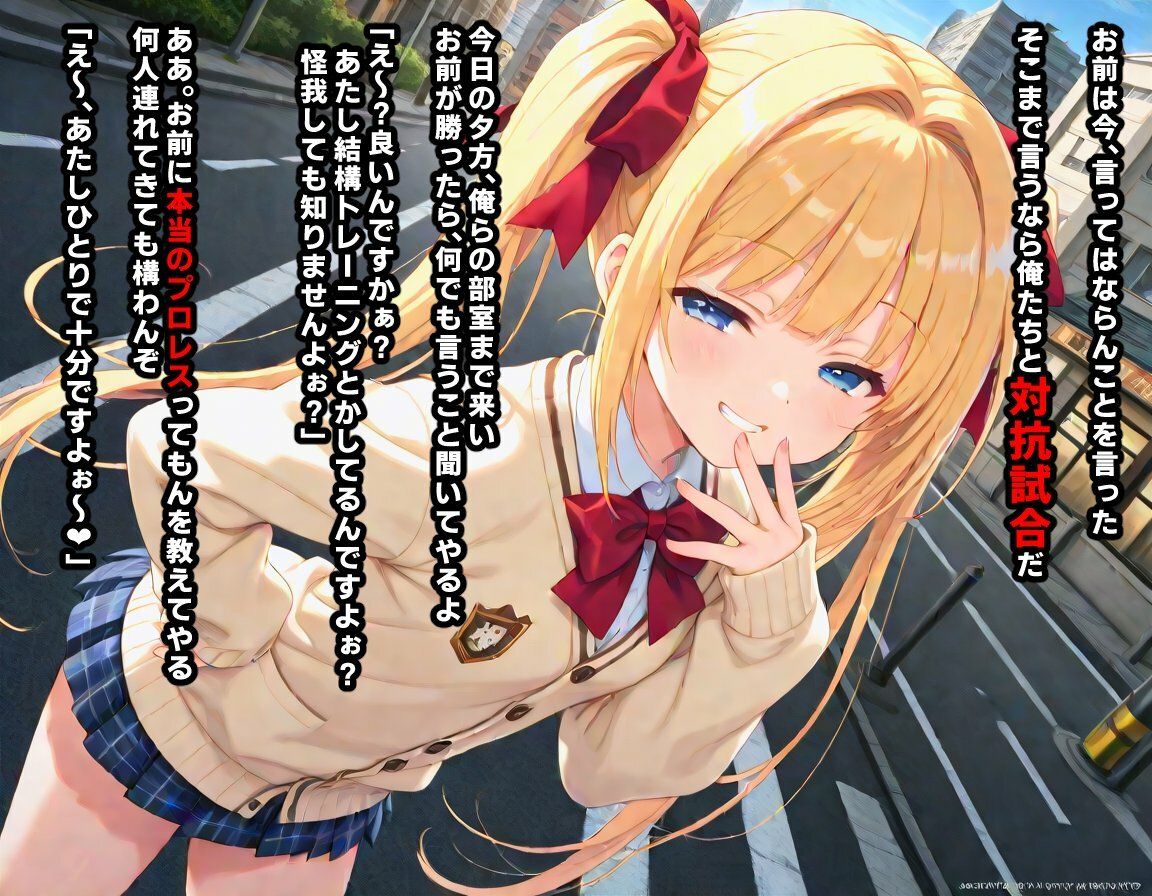 AI敗北少女CG集vol.16 強豪女子プロレス部に所属している金髪ツインテ後輩ちゃんが、弱いくせにメス〇キムーブで煽ってきたので俺たち男子プロレス同好会の総力をもってわからせる必要がある - サンプル画像 4