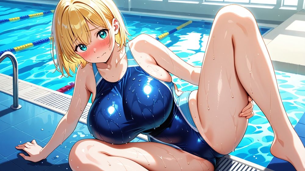 巨乳金髪紫髪水泳美少女が顧問と濡れたプールで種付け交尾【4K】 - サンプル画像 4
