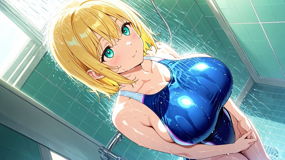 巨乳金髪紫髪水泳美少女が顧問と濡れたプールで種付け交尾【4K】 - サンプル画像 6