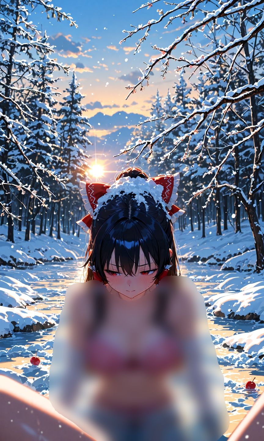 霊夢ちゃんのえっちな写真集vol.22〜春の雪の朝の川編〜 - サンプル画像 1