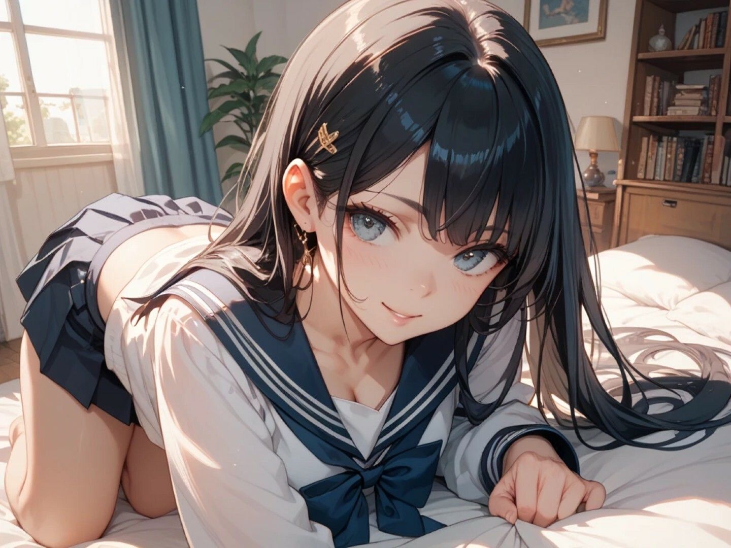黒髪制服女子イラスト - サンプル画像 1