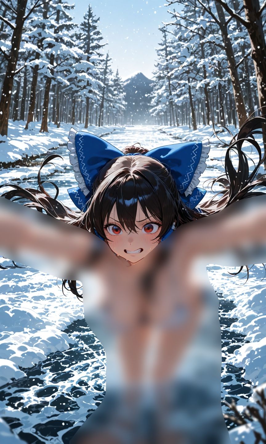 霊夢ちゃんのえっちな写真集vol.23〜春の雪の昼の川編〜 - サンプル画像 1