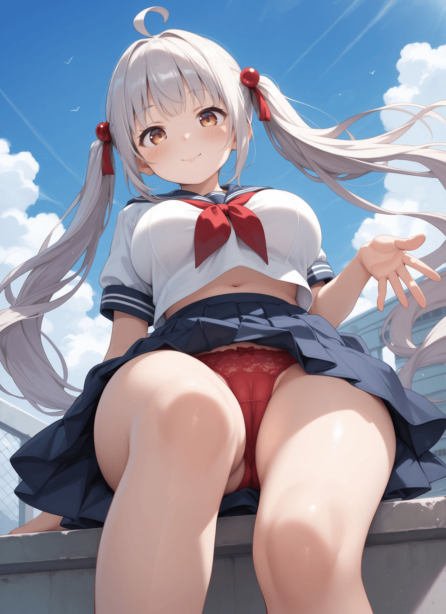 見上げた銀髪制服パンツ・見上げたバニーパンツ・見上げた制服紐パンツ - サンプル画像 2