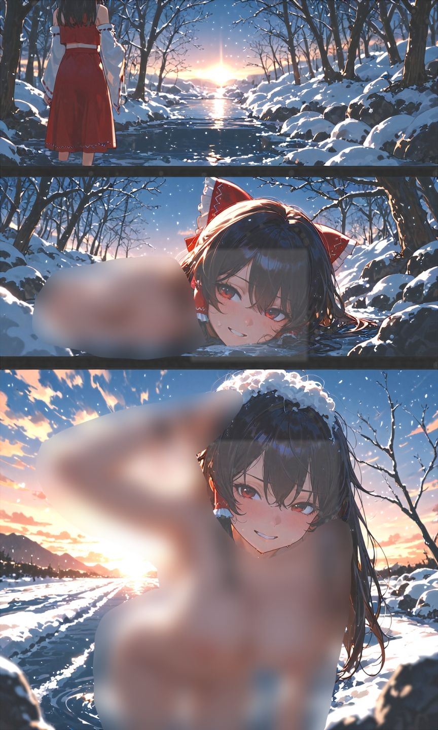 霊夢ちゃんのえっちな写真集vol.24〜春の雪の夕方の川編〜 - サンプル画像 2