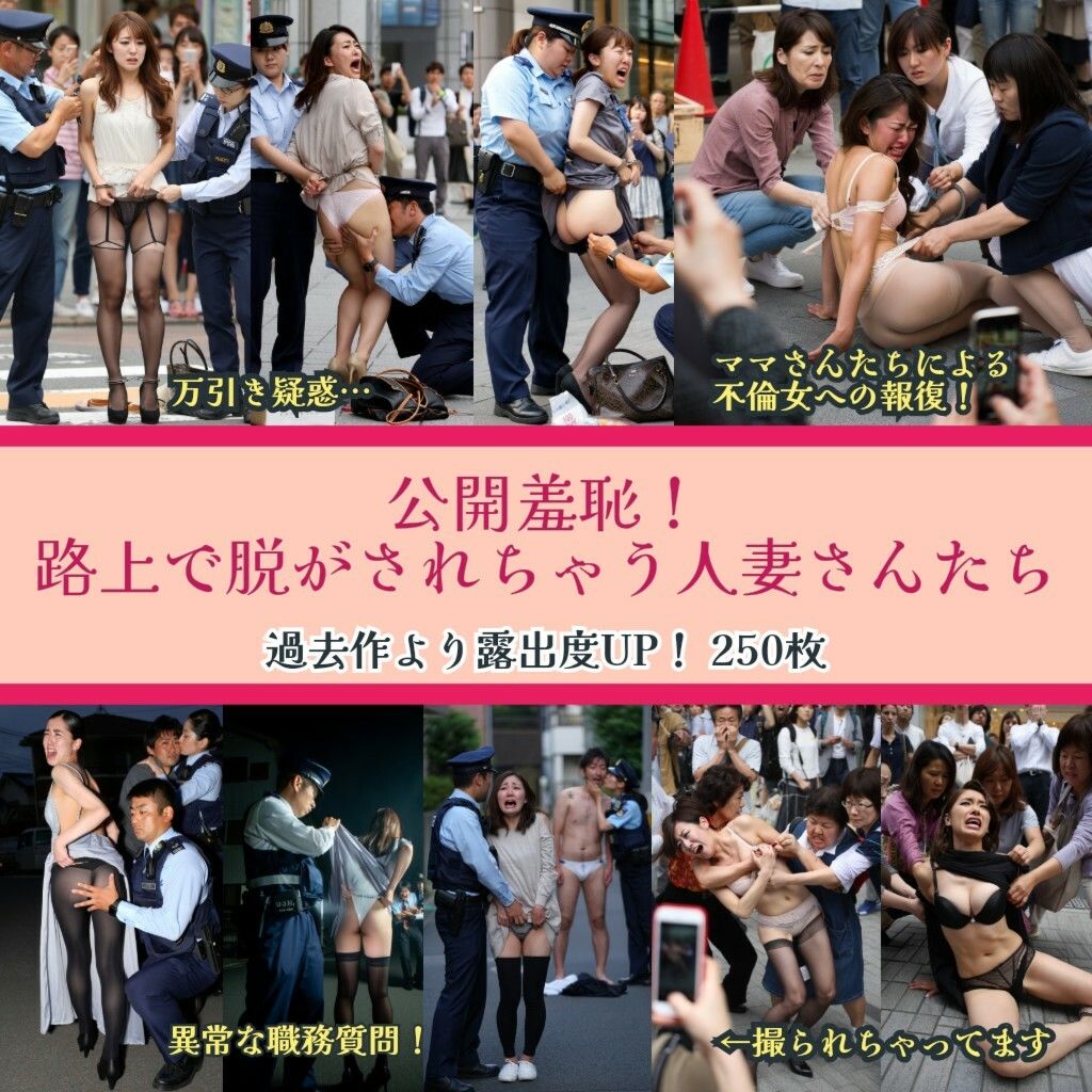 公開羞恥！路上で脱がされちゃう人妻さんたち - サンプル画像 1