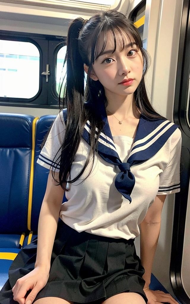 セーラー服と電車の私 AI美女の車窓からの誘惑 - サンプル画像 2
