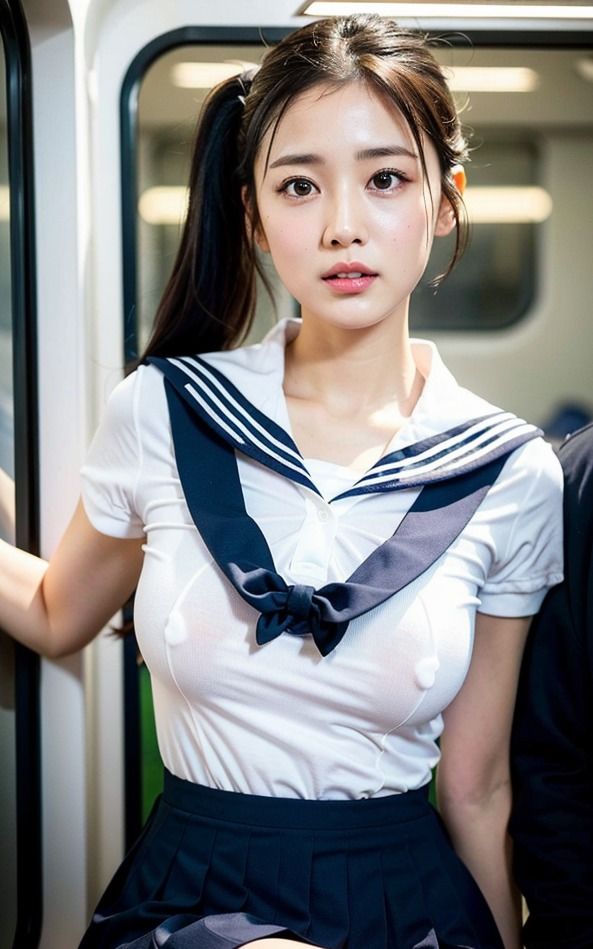 セーラー服と電車の私 AI美女の車窓からの誘惑 - サンプル画像 5