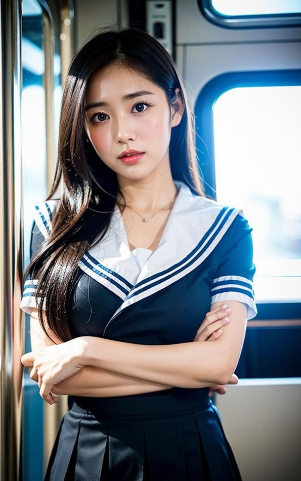 セーラー服と電車の私 AI美女の車窓からの誘惑 - サンプル画像 6