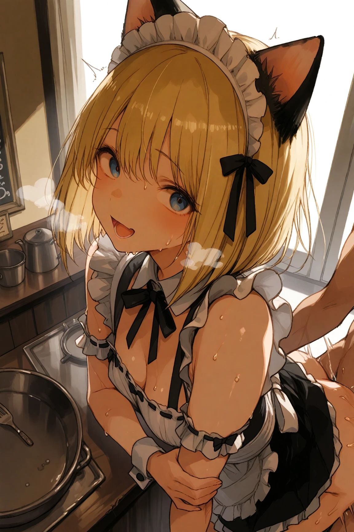 ボブショートの美少女猫耳メイドを後ろから・・・ - サンプル画像 2