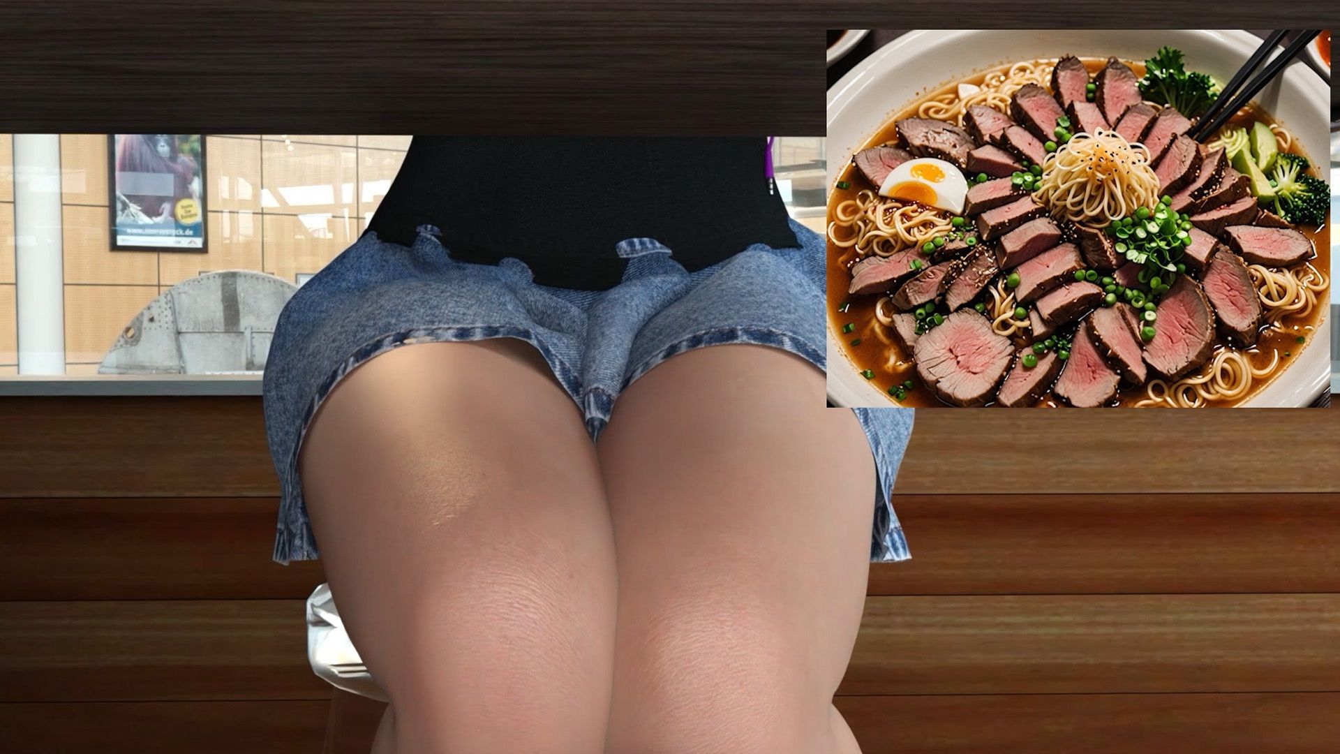 【▲All】バーチャルアイドル一ノ瀬廻里・日本全国マニアックラーメン巡り！（『爆盛っ！ローストビーフラーメン！？』PV01:黒にピンクのハート柄パンティ） - サンプル画像 4