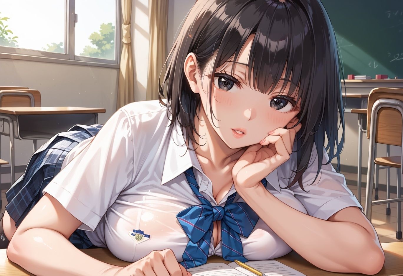 隣の席のおとなしい女子校生に  教室セックスお願いされた - サンプル画像 1