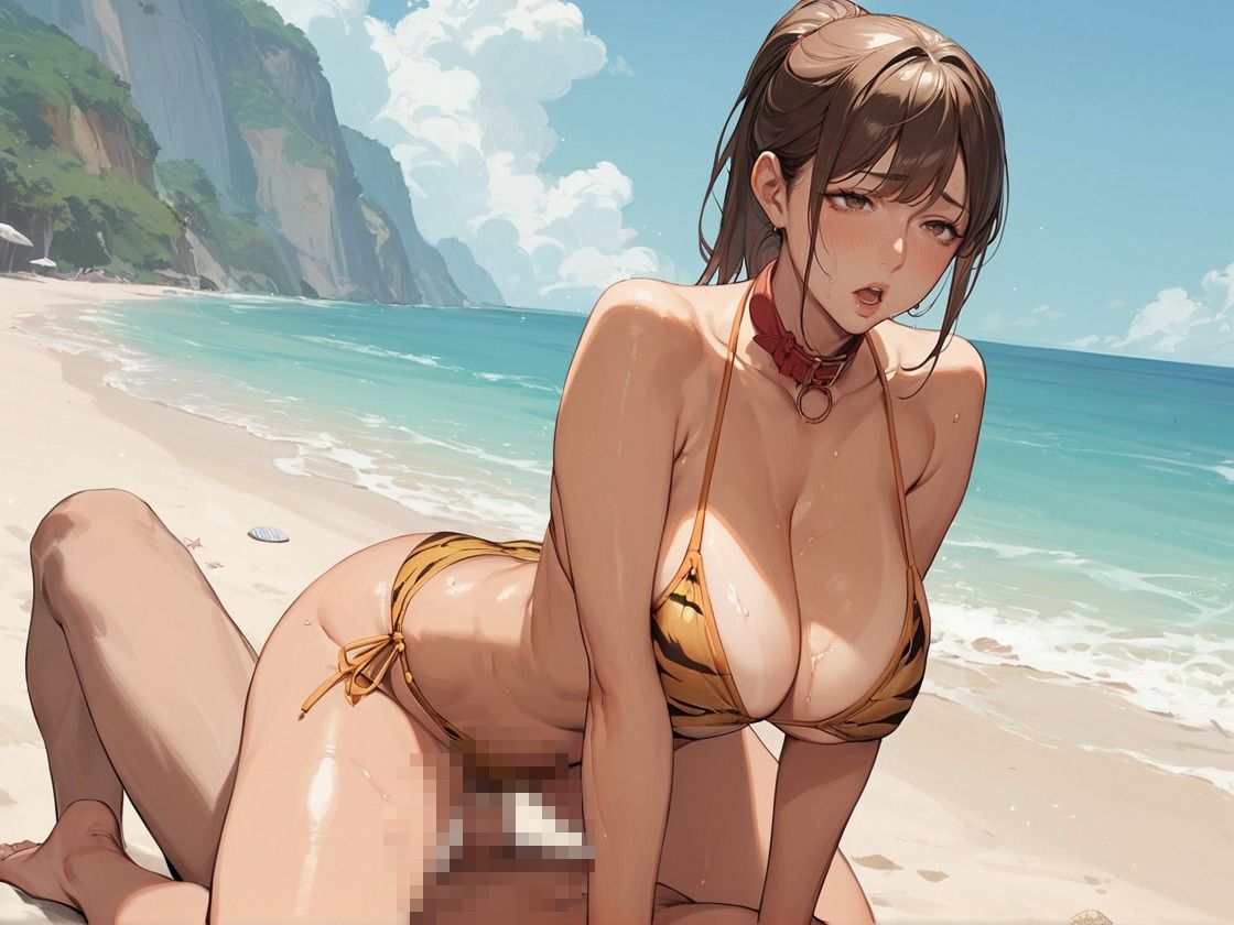 日焼け跡が眩しい爆乳人妻×タイガービキニでハメ倒し - サンプル画像 4