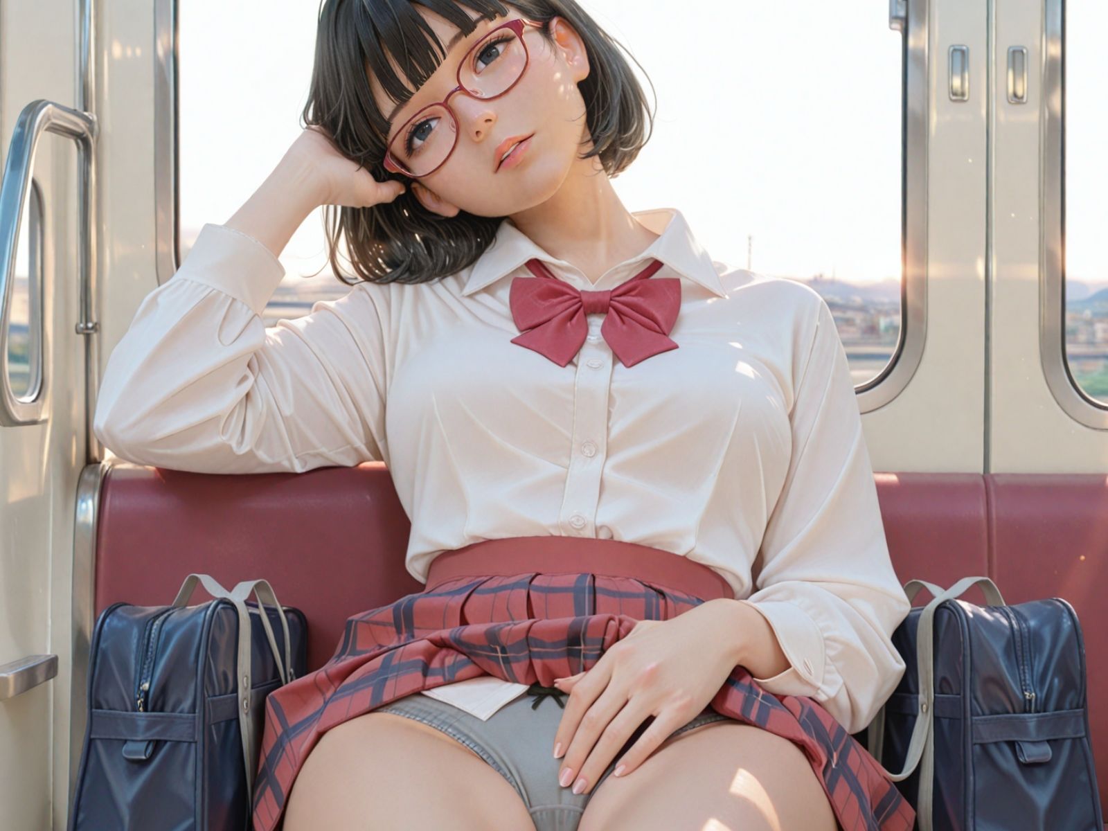 電車露出女子校生 - サンプル画像 3