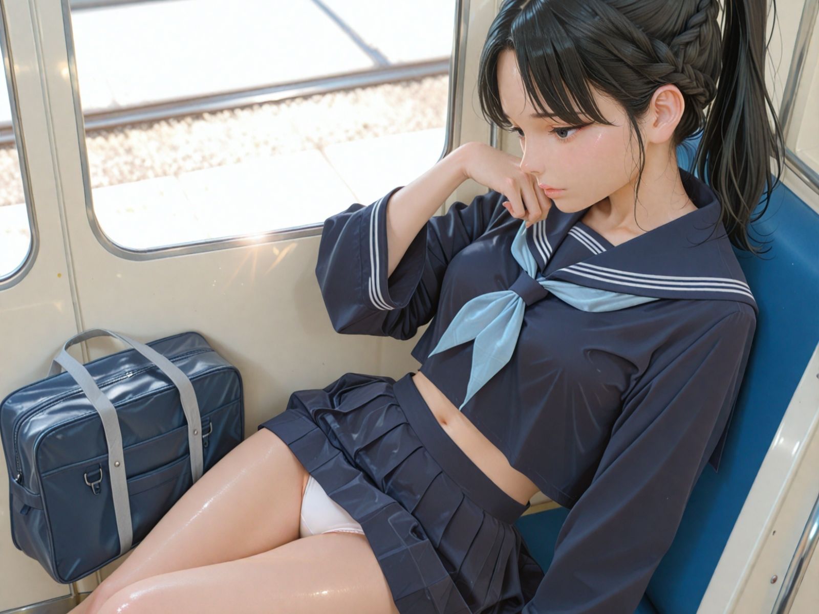 電車露出女子校生 - サンプル画像 6