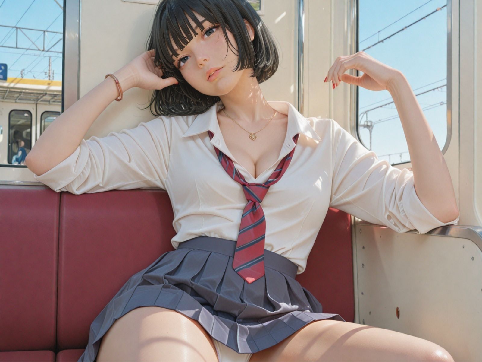 電車露出女子校生 - サンプル画像 9