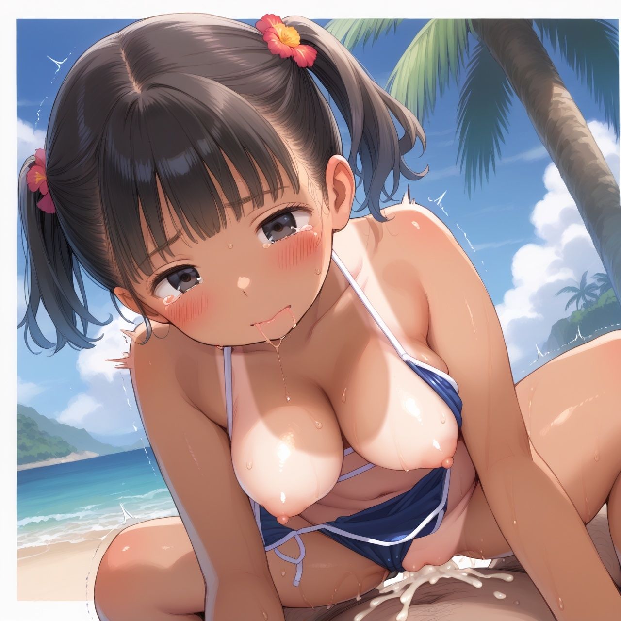 褐色美少女 巨乳inビーチ - サンプル画像 4