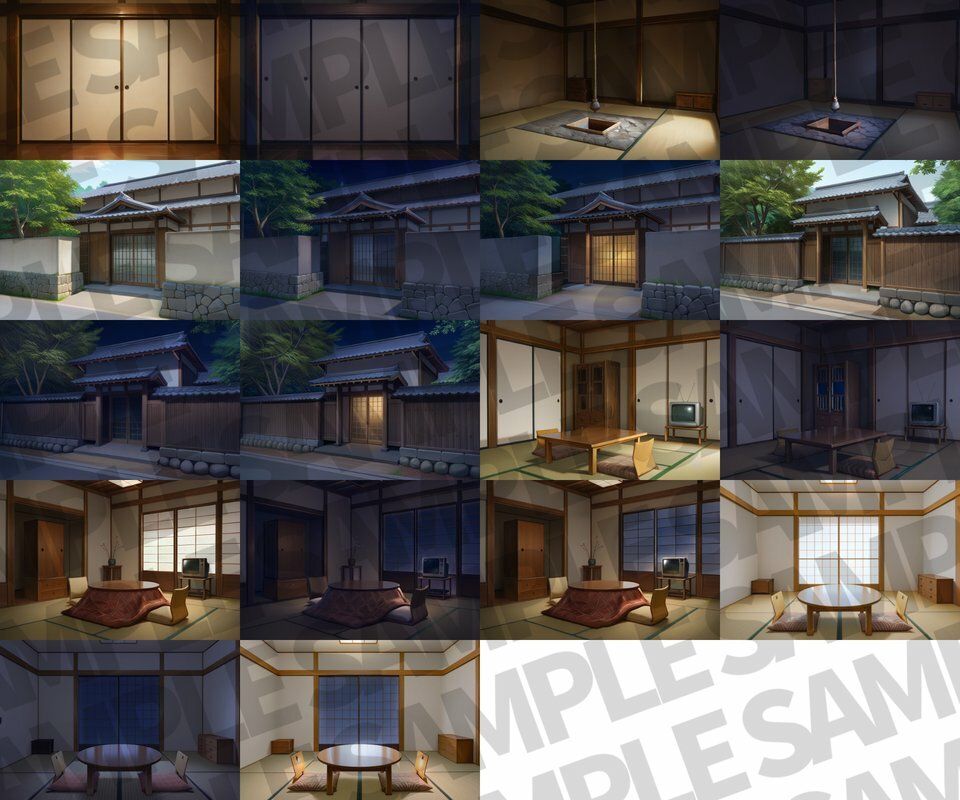 和風家/和室背景パック52枚【TRPG背景素材/CoC/ゲーム素材背景イラスト】【昼夜照明夜差分】 - サンプル画像 2