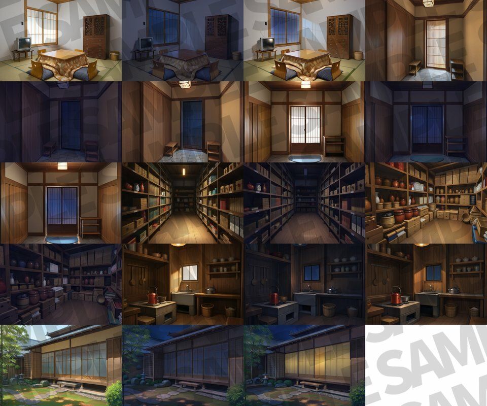 和風家/和室背景パック52枚【TRPG背景素材/CoC/ゲーム素材背景イラスト】【昼夜照明夜差分】 - サンプル画像 3