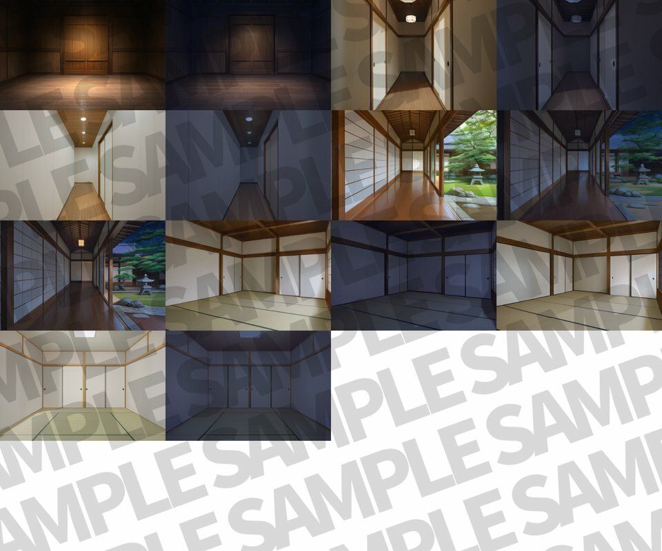 和風家/和室背景パック52枚【TRPG背景素材/CoC/ゲーム素材背景イラスト】【昼夜照明夜差分】 - サンプル画像 4