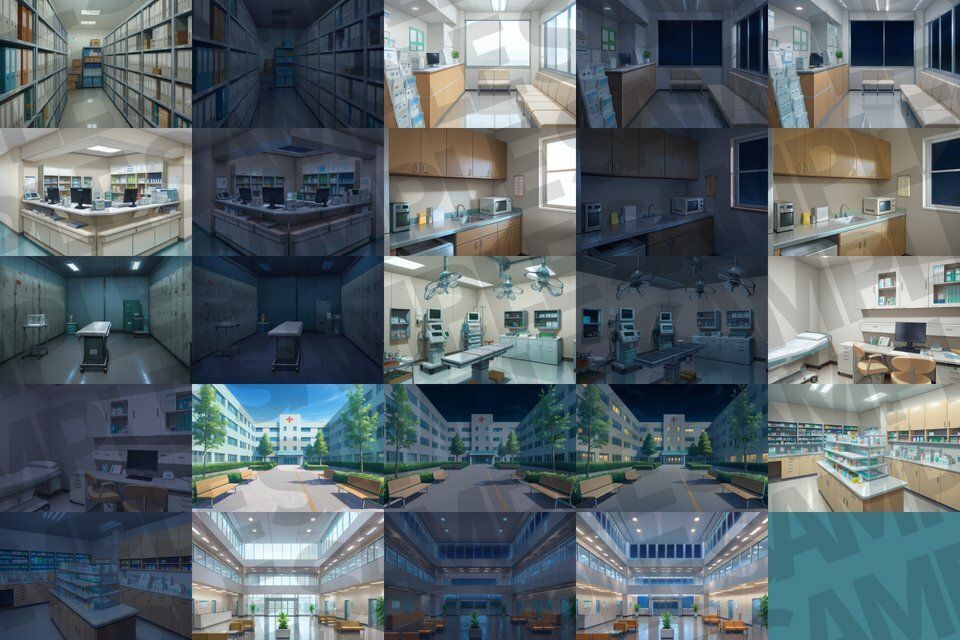 病院/血濡れ病院背景パック87枚【TRPG背景素材/CoC/ゲーム素材背景イラスト】【昼夜差分/血濡れ差分】 - サンプル画像 3