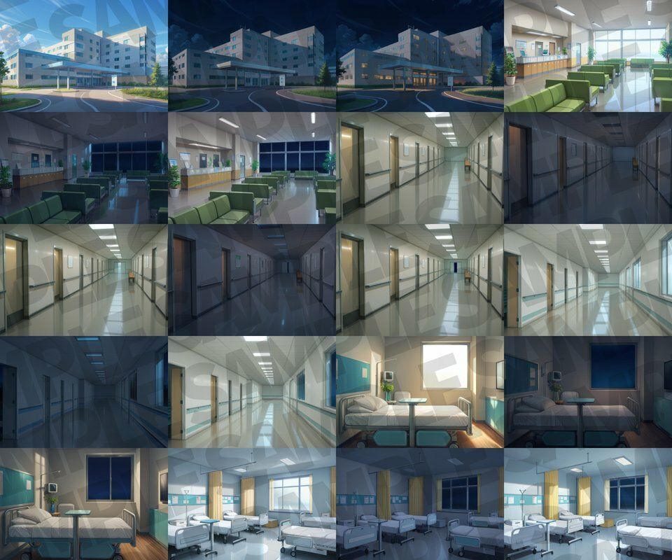 病院/血濡れ病院背景パック87枚【TRPG背景素材/CoC/ゲーム素材背景イラスト】【昼夜差分/血濡れ差分】 - サンプル画像 4