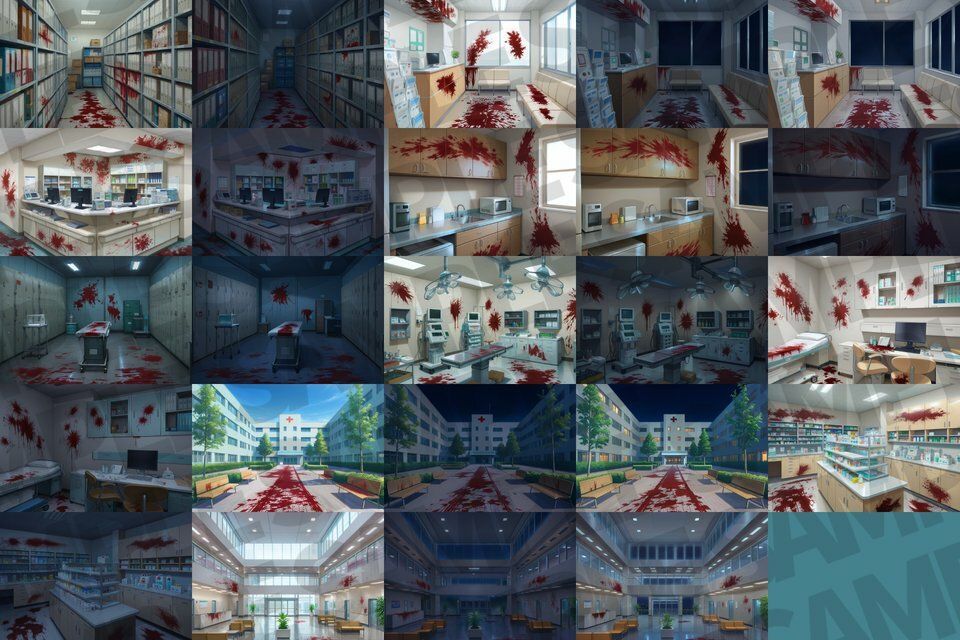 病院/血濡れ病院背景パック87枚【TRPG背景素材/CoC/ゲーム素材背景イラスト】【昼夜差分/血濡れ差分】 - サンプル画像 5