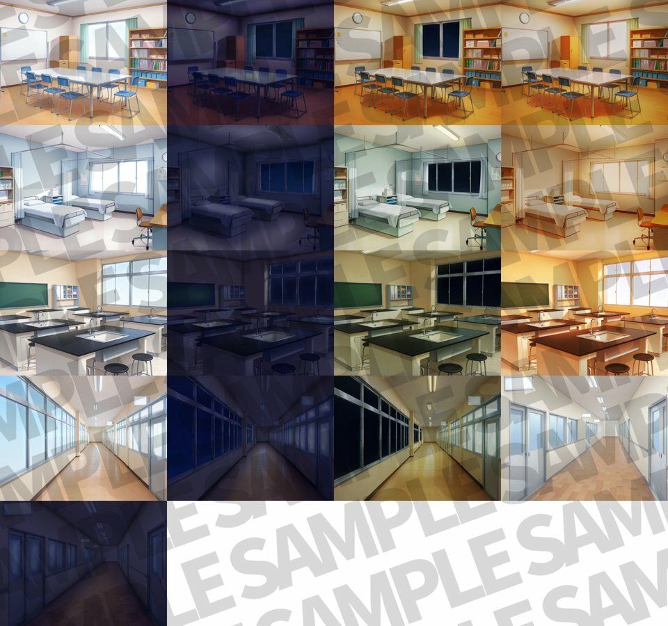 学校背景パック80/23枚【TRPG背景素材/CoC/ゲーム素材背景イラスト】【昼夕夜差分】 - サンプル画像 2