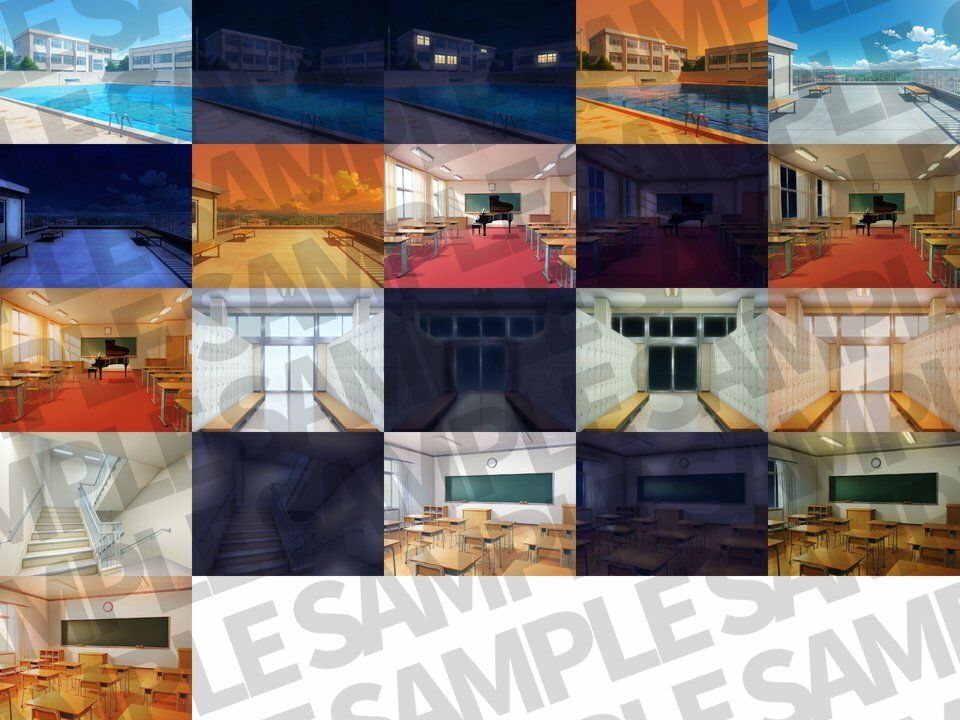 学校背景パック80/23枚【TRPG背景素材/CoC/ゲーム素材背景イラスト】【昼夕夜差分】 - サンプル画像 3