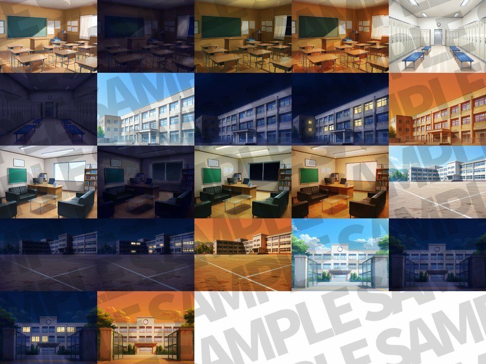 学校背景パック80/23枚【TRPG背景素材/CoC/ゲーム素材背景イラスト】【昼夕夜差分】 - サンプル画像 4