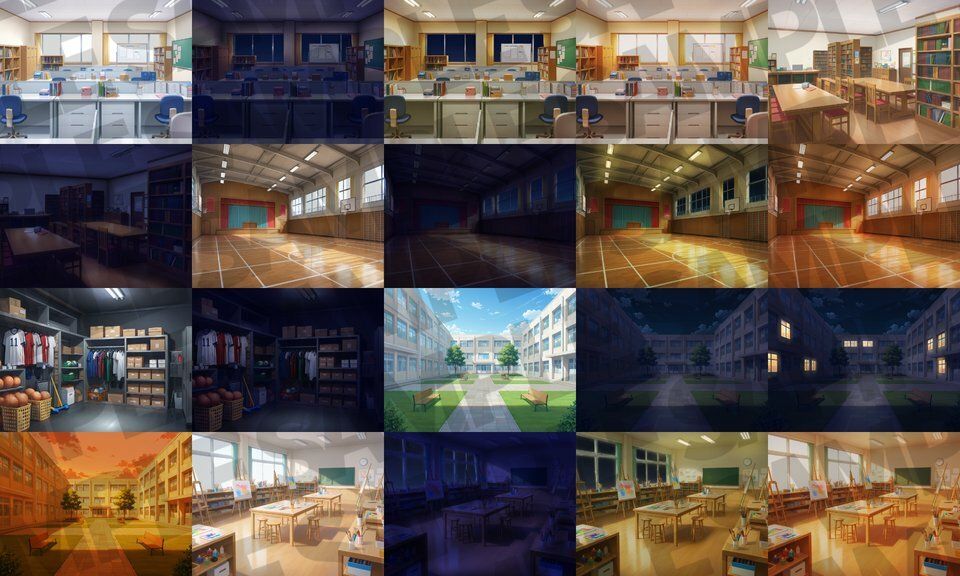 学校背景パック80/23枚【TRPG背景素材/CoC/ゲーム素材背景イラスト】【昼夕夜差分】 - サンプル画像 5