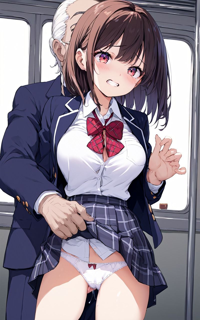 欲求不満のおじさんに電車痴●されて感じちゃうJ◯たち - サンプル画像 9
