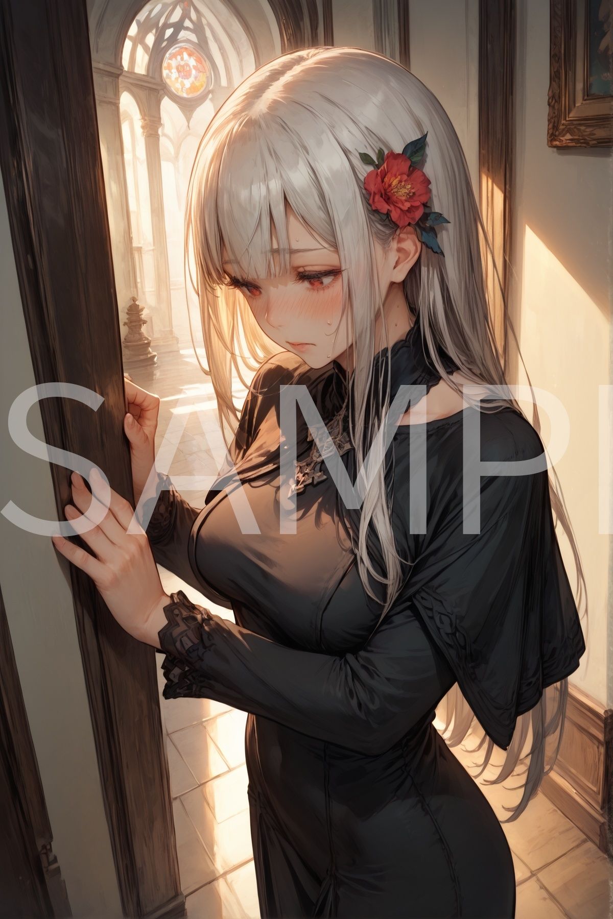 黒いドレスの銀髪少女 - サンプル画像 1