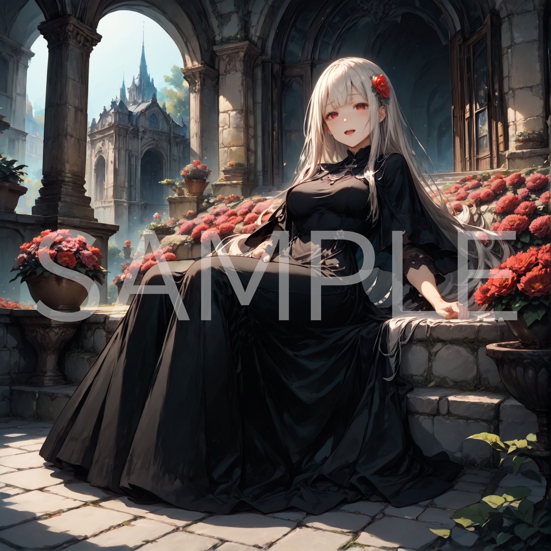 黒いドレスの銀髪少女 - サンプル画像 2