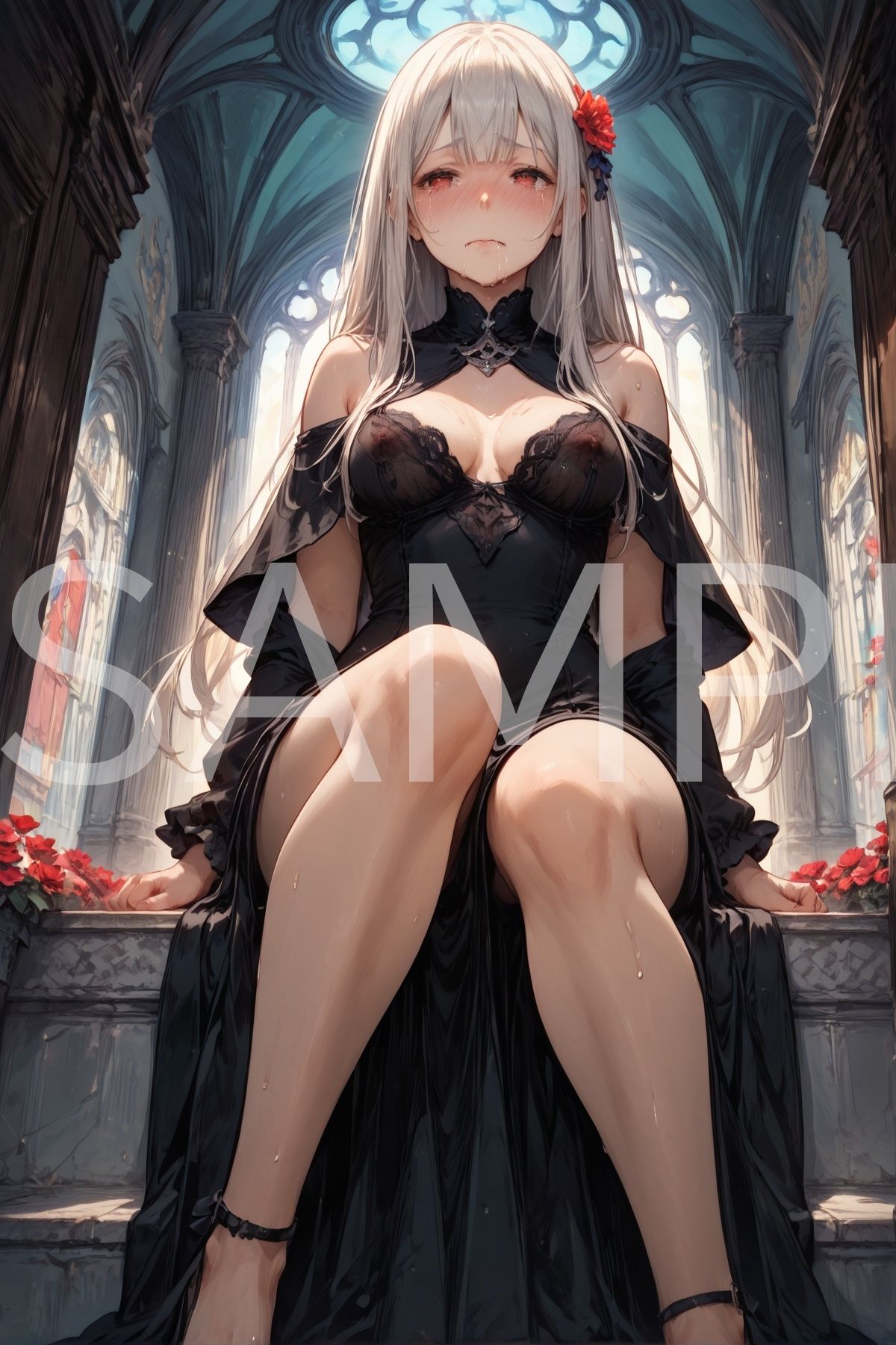 黒いドレスの銀髪少女 - サンプル画像 3