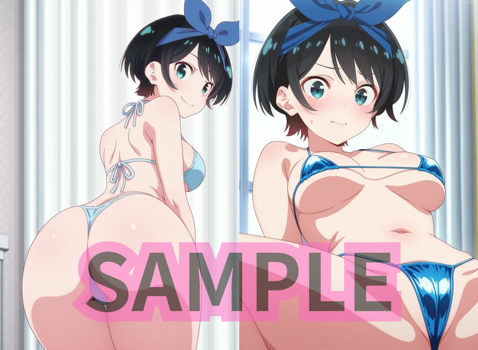 かのかりメンエス嬢はマイクロビキニを着たり待ち時間におま○こを弄ってる - サンプル画像 5