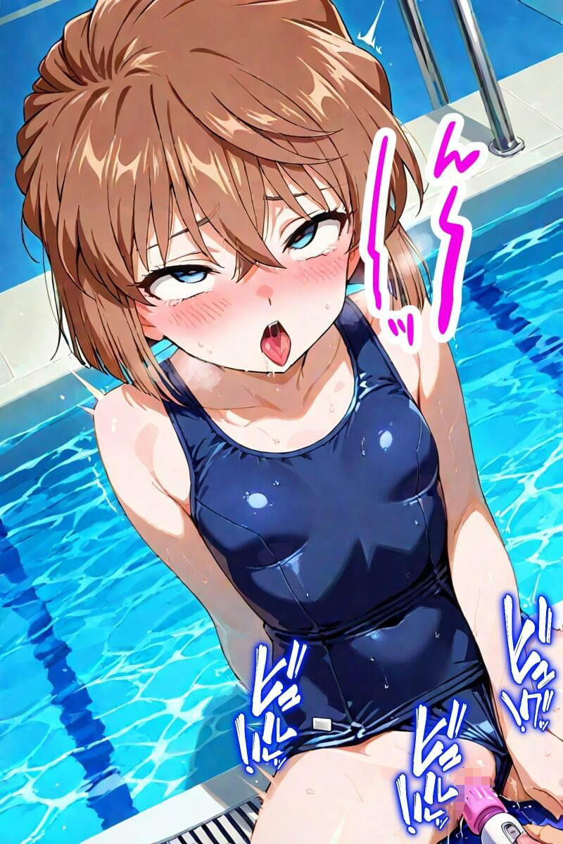 絶頂！ 貧乳灰〇哀 スクール水着編 フェラ イラマチオ バイブ 正常位 騎乗位 後背位 中出し 文字入り50枚 合計500枚 - サンプル画像 4