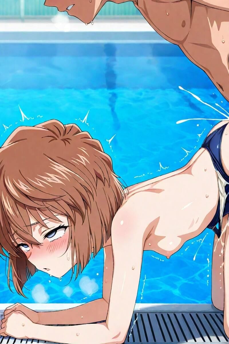 絶頂！ 貧乳灰〇哀 スクール水着編 フェラ イラマチオ バイブ 正常位 騎乗位 後背位 中出し 文字入り50枚 合計500枚 - サンプル画像 9