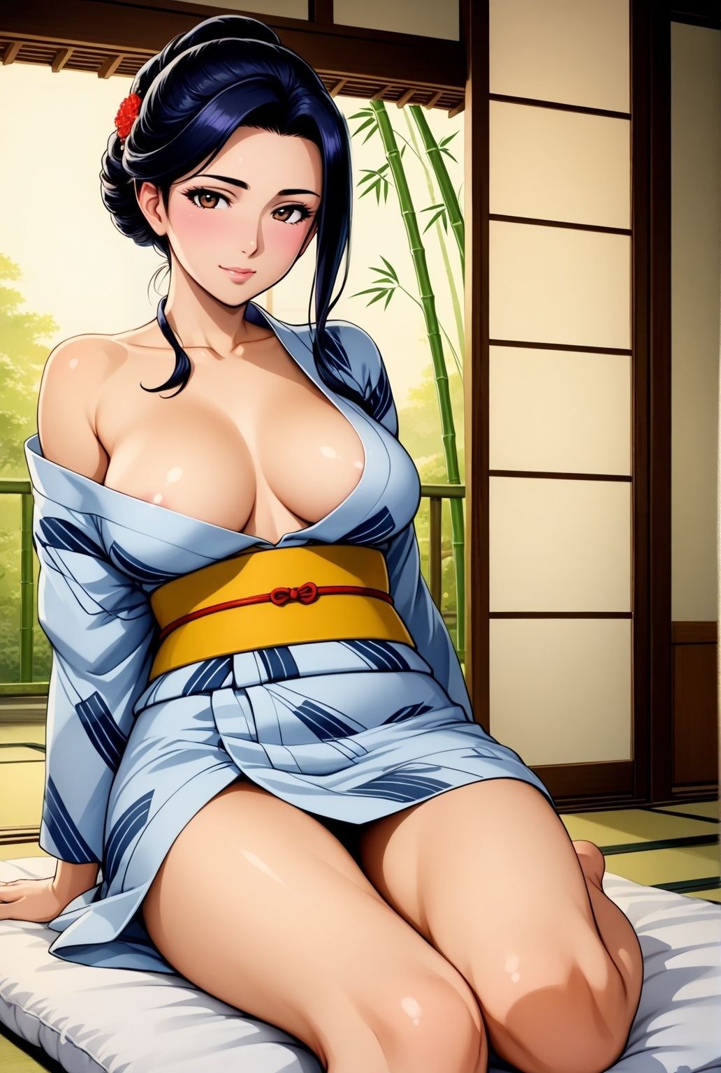 静かな旅館の一室で  はだけた浴衣の熟女女将が見せた誘惑 - サンプル画像 1