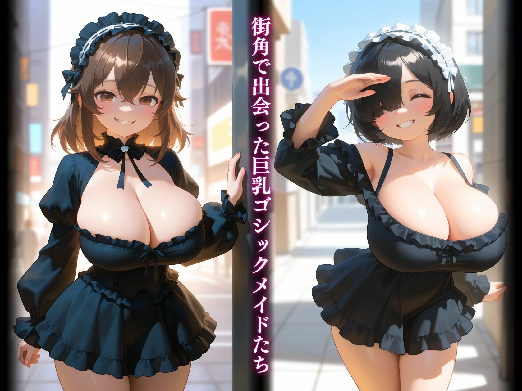 巨乳ゴシックメイドたち揉みしだかれて絶頂強く揉んじゃダメ… - サンプル画像 1