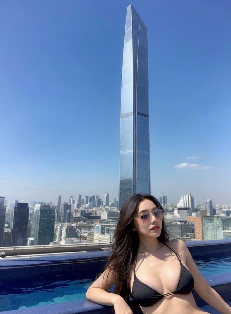 【美女名録】vol6.13  天空の楽園──最上階プールに佇む、ツンデレ美女  200枚【AIグラビア写真集】 - サンプル画像 4