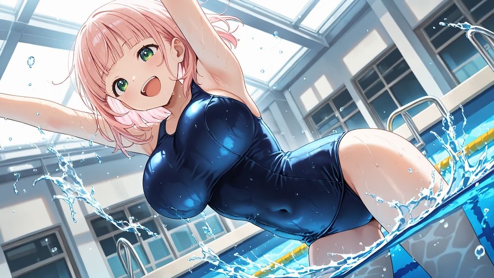 爆乳ピンク＆茶髪ダブルカラースク水美少女孕ませ教育【4K】 - サンプル画像 4