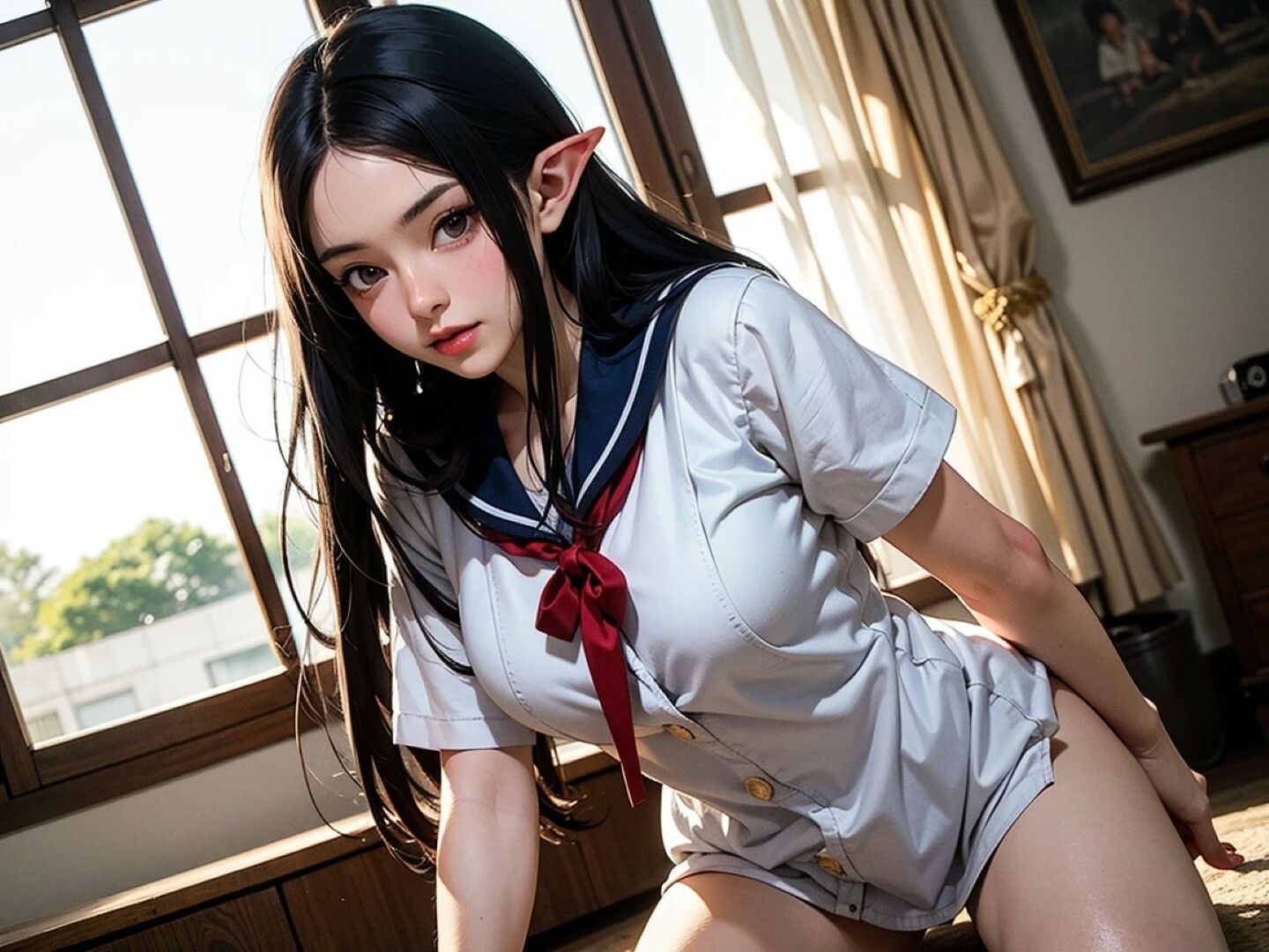 黒髪ロングエルフのエッチなイラスト集！ - サンプル画像 3