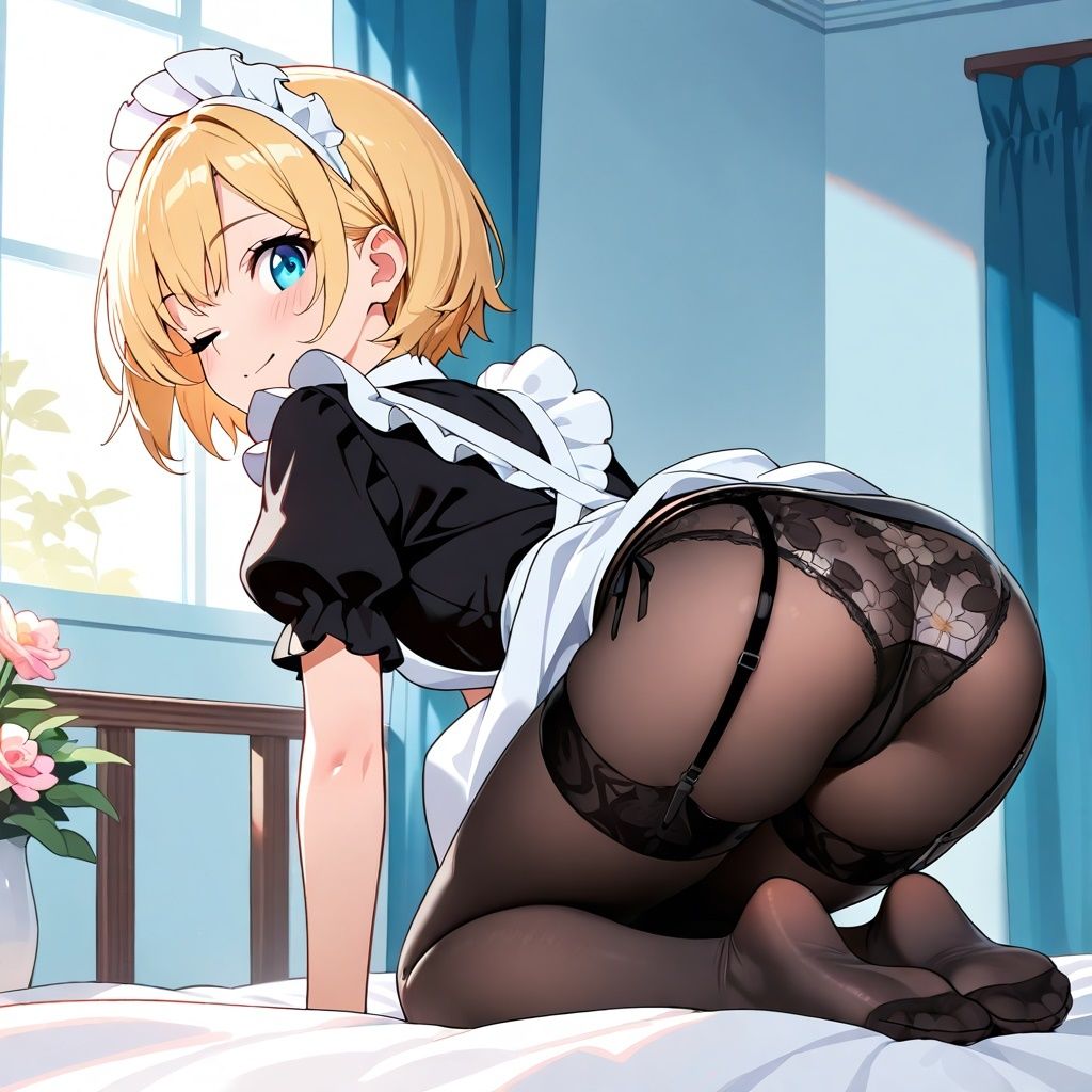 ミニスカメイドの四つん這いパンチラ - サンプル画像 4