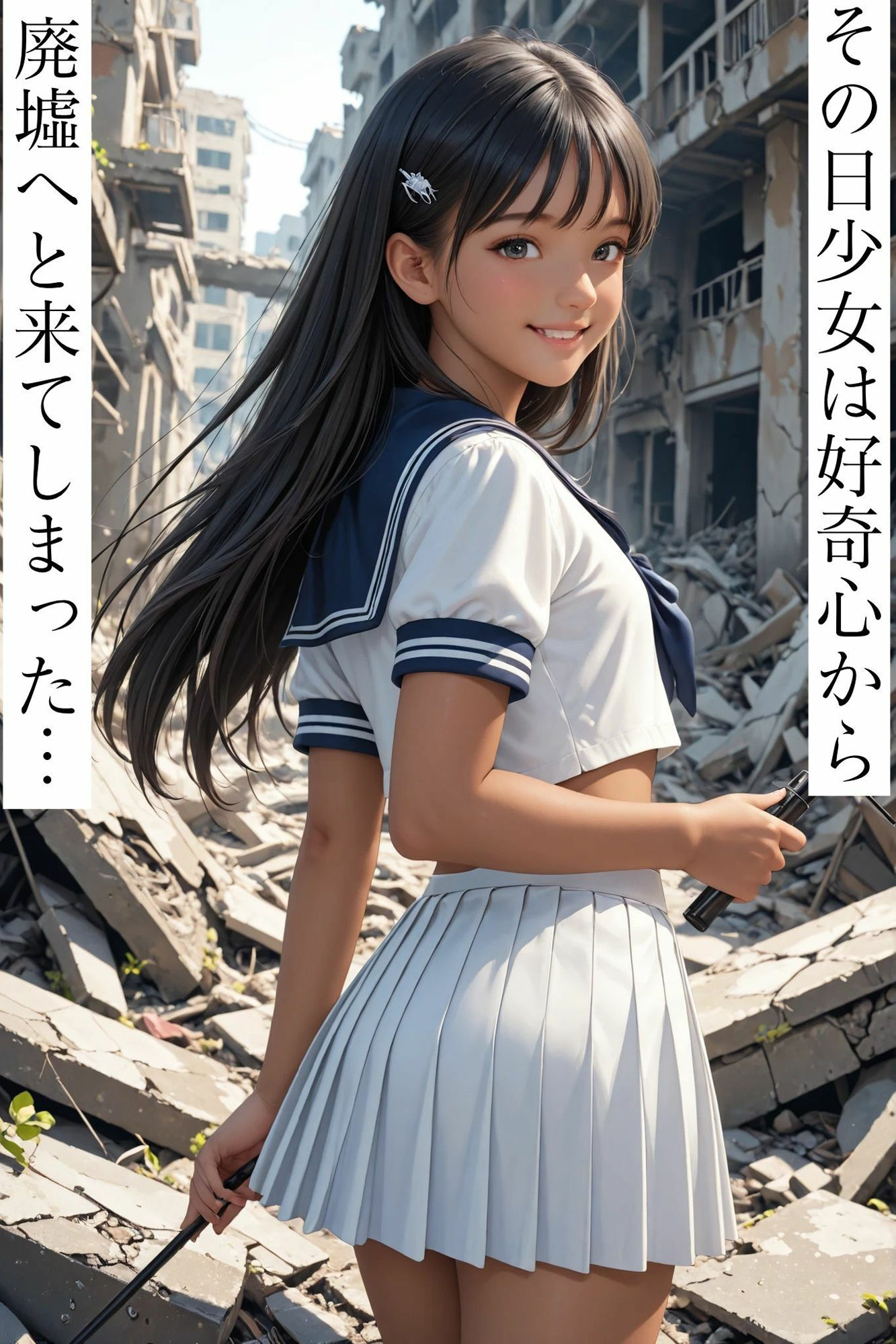 日焼け少女が廃墟で - サンプル画像 1