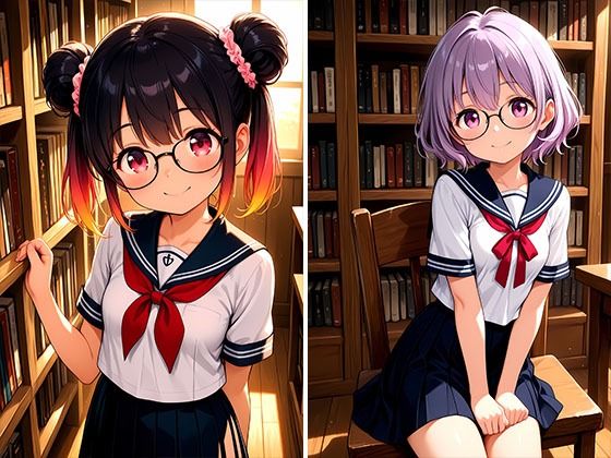 メガネ図書委員美女と秘密の図書館エッチ ちっぱいver - サンプル画像 2